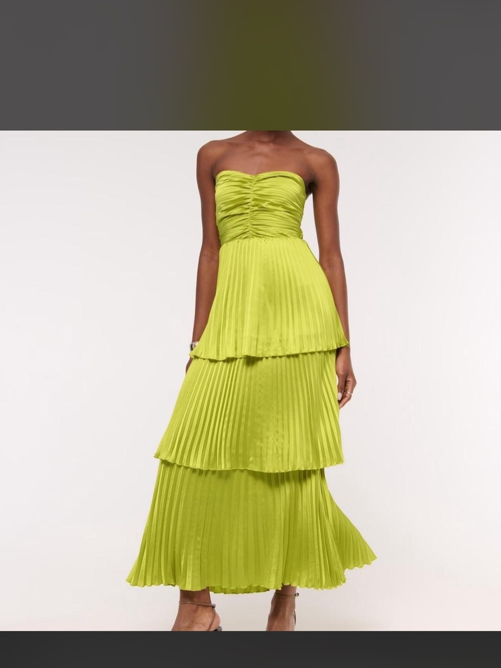 NWT ABERCROMBIE Strapless Lime CHARTREUSE Tiered Pleated Maxi Dress